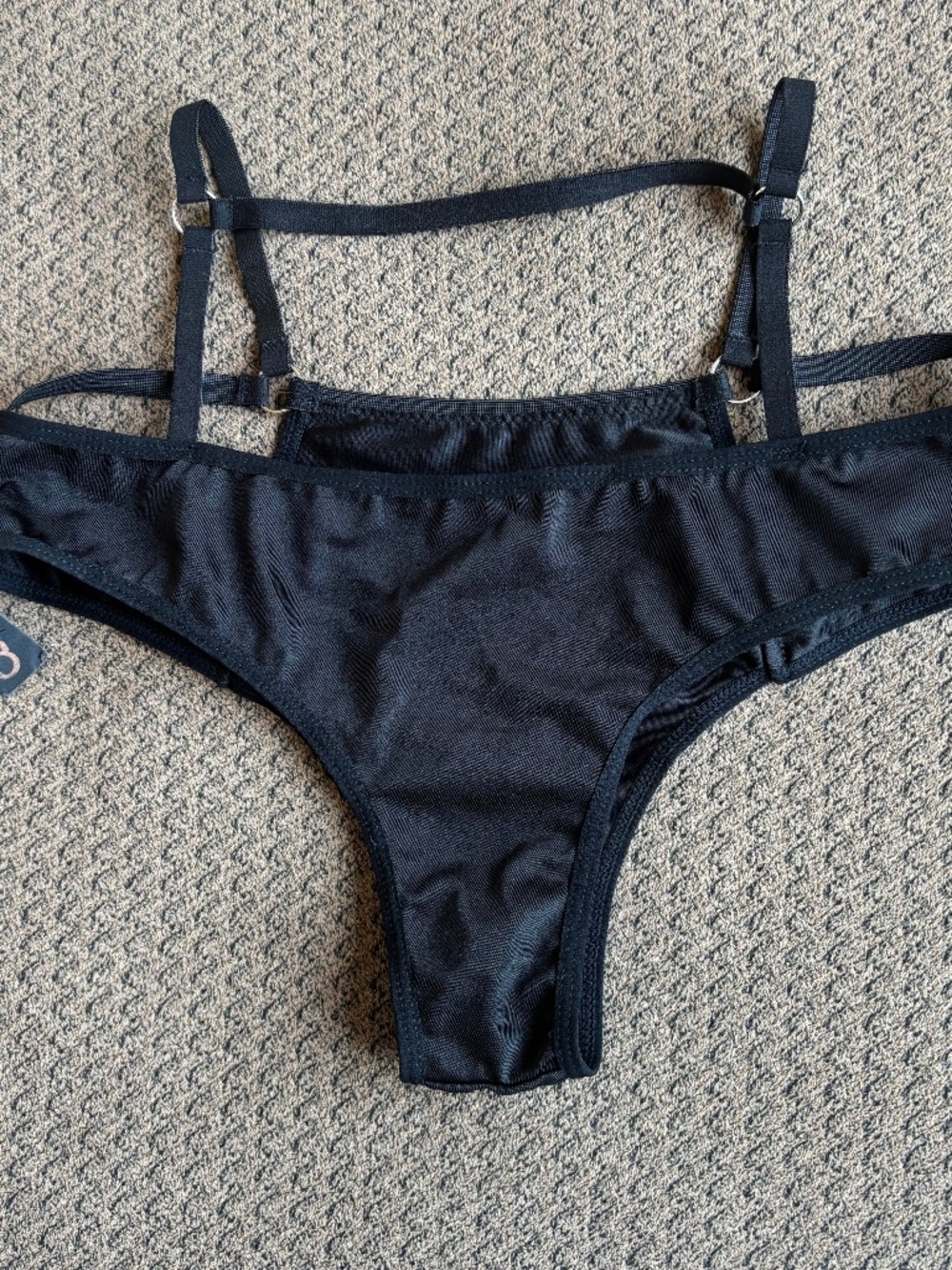 Hauty Panties Solid Black Strappy Sexy Cage Silver Hoops Panty Women Size S NWT